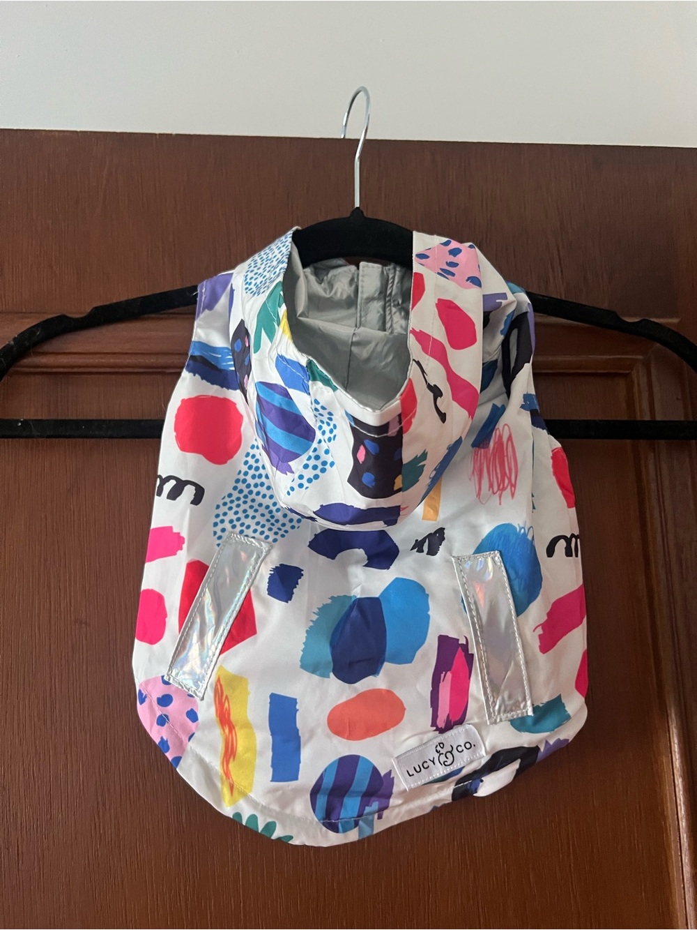 NWOT Dog Multicolor/Metallic Reversible Hooded Rain Poncho Size M